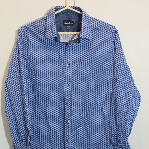 Robert Graham Cotton Blend Blue White Long Sleeve Shirt Geometry Pattern Mens L - Picture 2 of 10